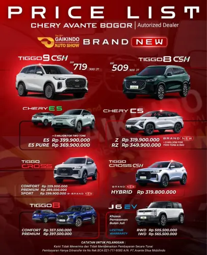 Pricelist Harga Chery pondokbetung 2025
